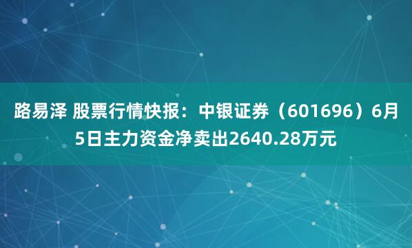 路易泽 股票行情快报：中银证券（601696）6月5日主力资金净卖出2640.28万元