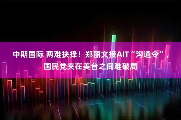 中期国际 两难抉择！郑丽文接AIT“沟通令”，国民党夹在美台之间难破局