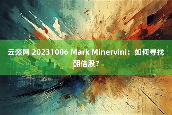 云燚网 20231006 Mark Minervini：如何寻找翻倍股？